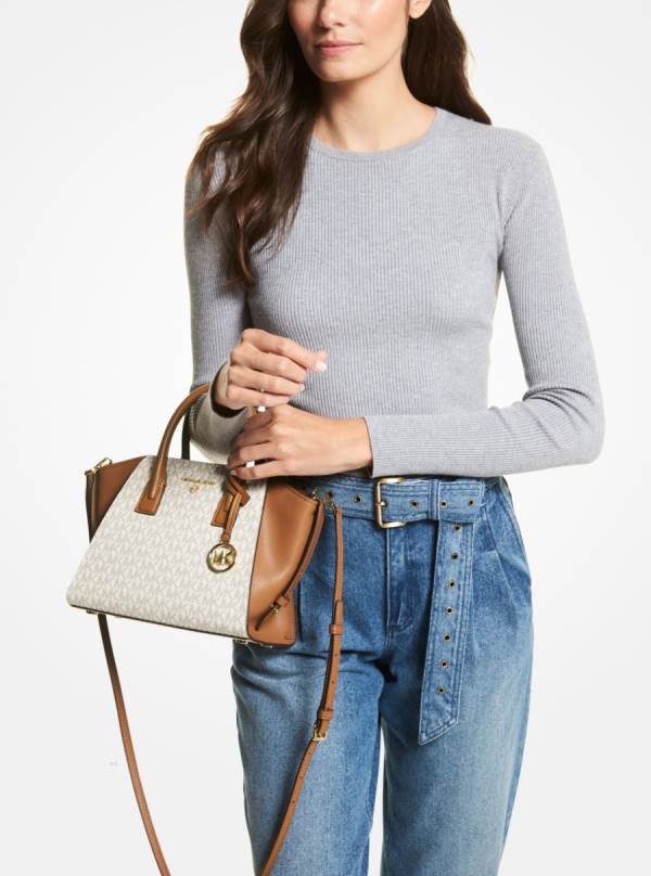 Damske Satchel Taske Michael Kors Avril Small Logo Top-Zip Hnedožltý Hnede - Kabelky Michael Kors Lacne | CDFZU-4391